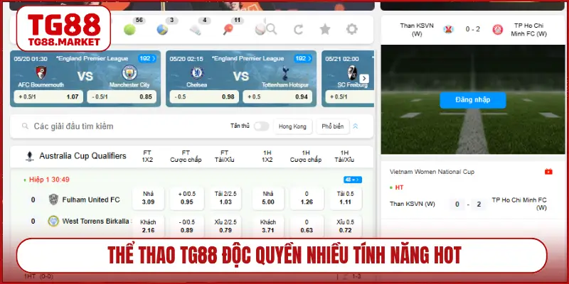 Thể thao TG88 độc quyền nhiều tính năng hot